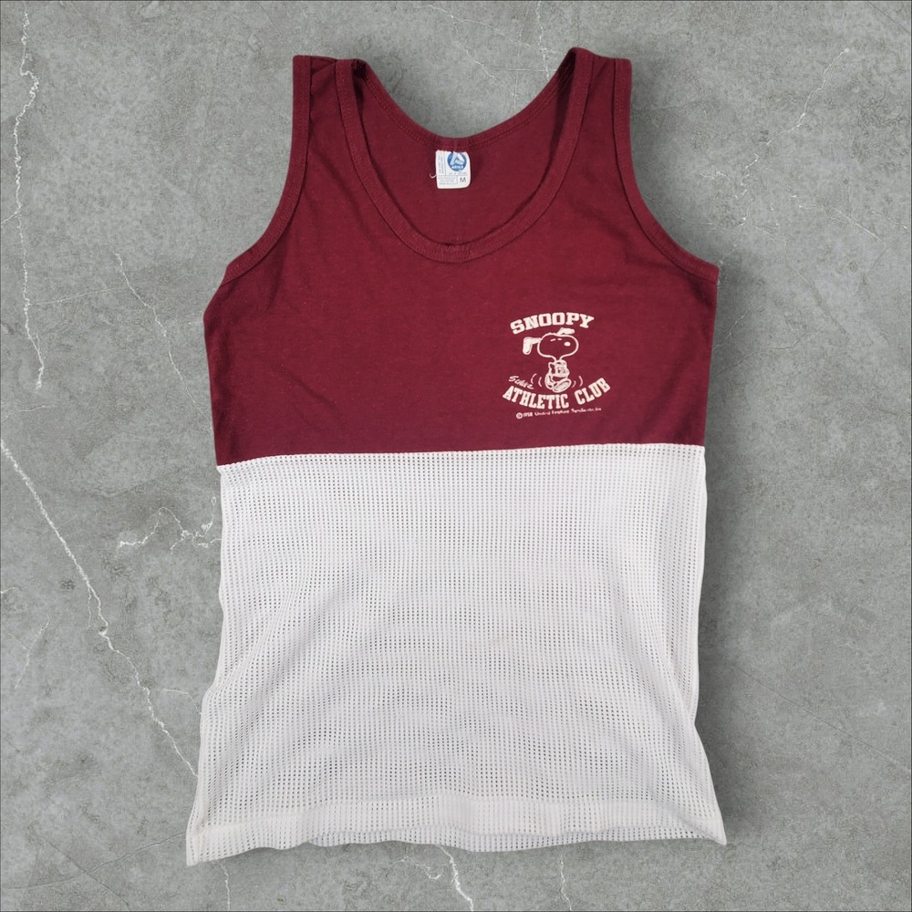 Vintage Snoopy Athletic Club Tank Top Mens M Maroon White Mesh Artex USA 1980S